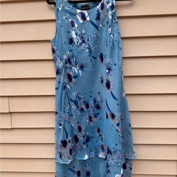 Floral Blue Sleeveless Tank Style Dress Asymmetrical Tiered Hem Size XL - Picture 15 of 15